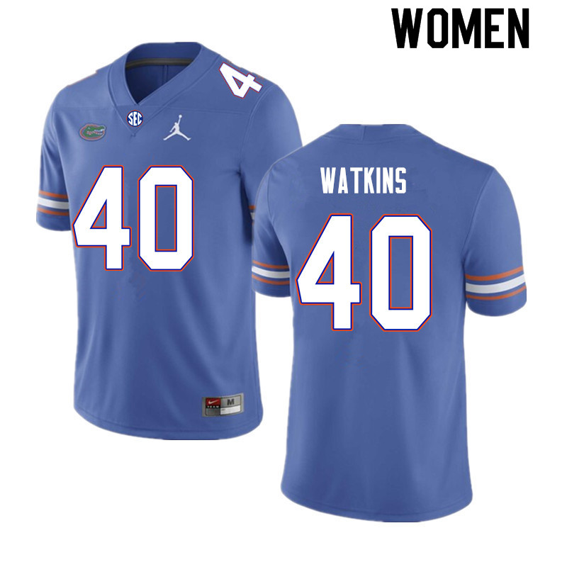 Women #40 Jacob Watkins Florida Gators College Football Jerseys Sale-Royal - Click Image to Close